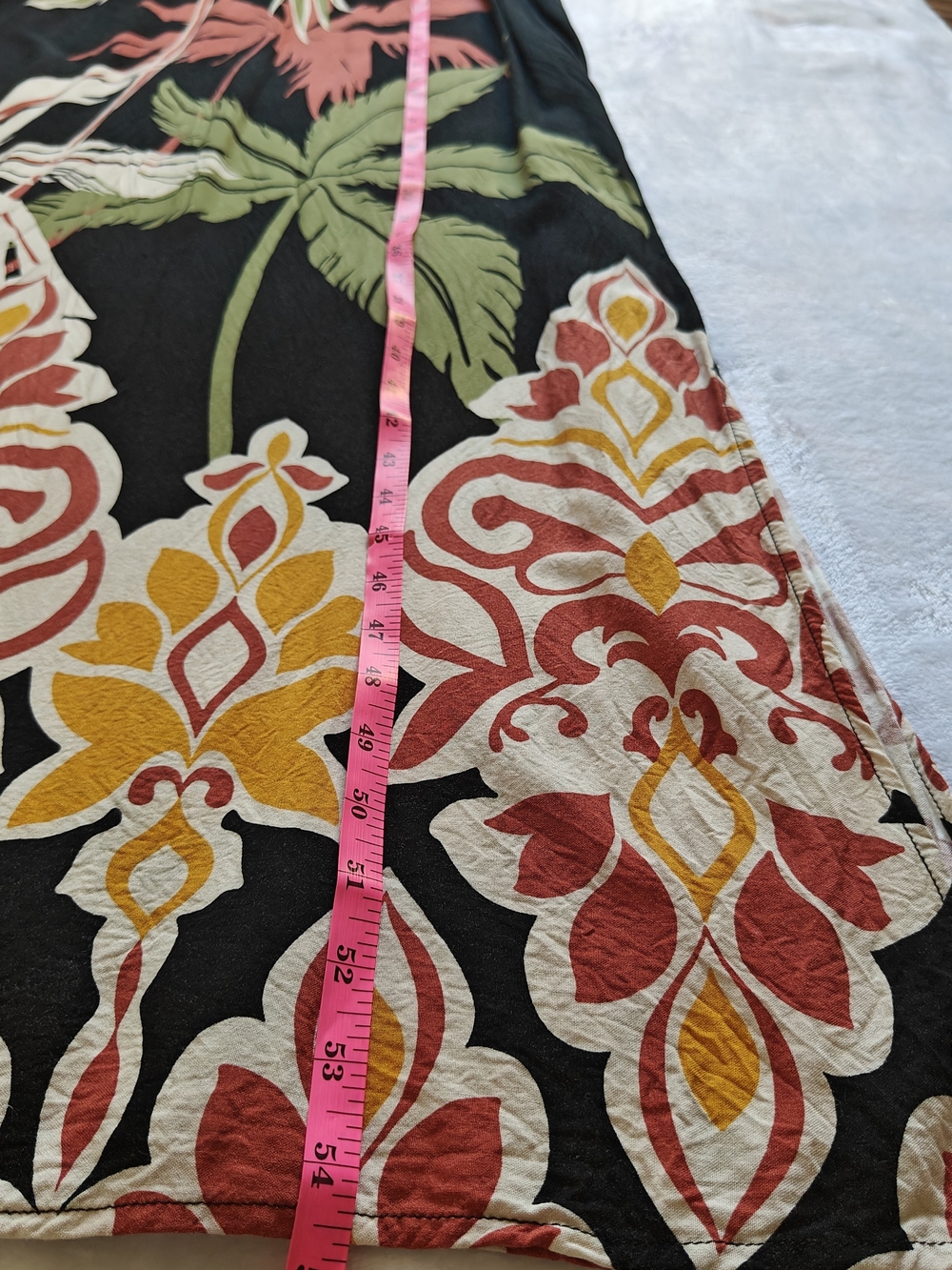 MSK Black Halter Maxi Dress with Tropical Green & Rust Print Rayon L - Picture 2 of 8